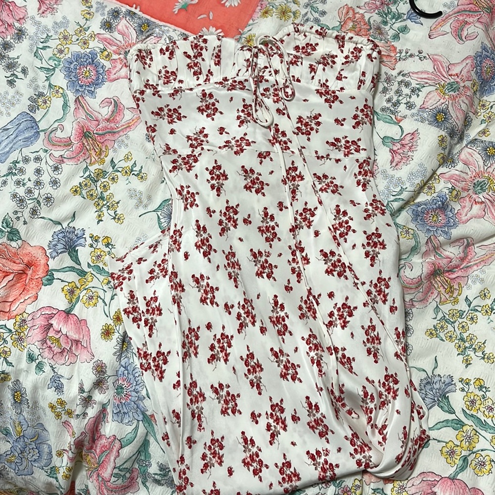 Reformation Par White Dress with Red Floral Print